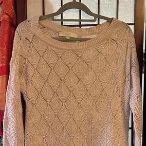 LOFT Women Diamond Stitch Cream Sweater
